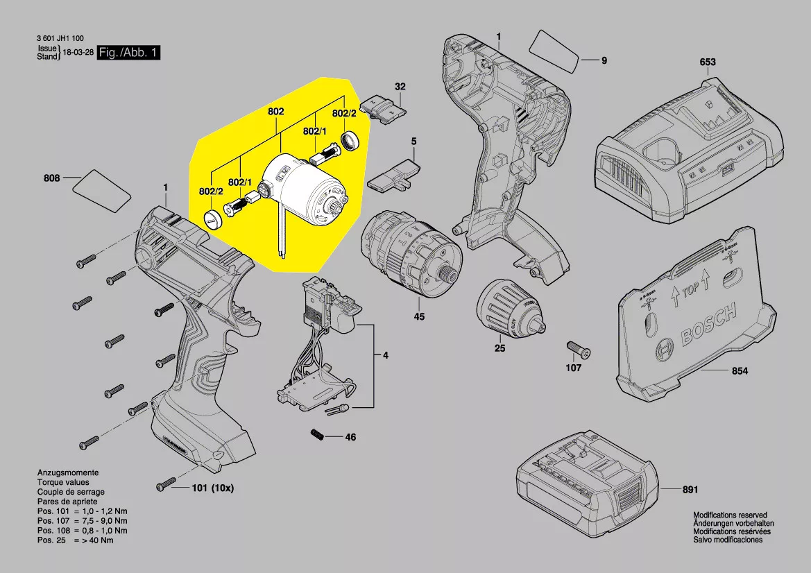 Moteur 18V réf. 1 607 022 66N Bosch